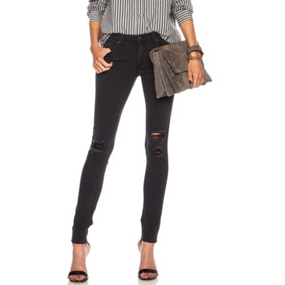 rag & bone Denim - Rag & Bone Rock Black Wash Distressed Skinny Jeans